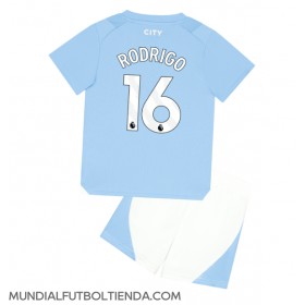 Camiseta Manchester City Rodri Hernandez #16 Primera Equipación Replica 2023-24 para niños mangas cortas (+ Pantalones cortos)